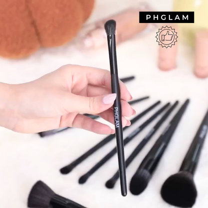 Makeup brushes with 'PHGLAM' branding on a white background