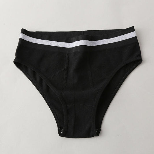 Black underwear with a white stripe on a light gray background