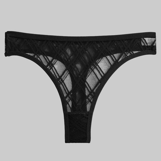 Black mesh thong on a white background