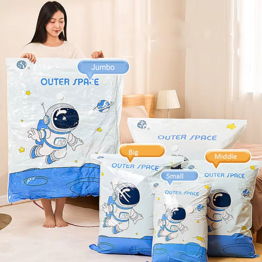 Printed Vacuum Storage Bags with Electric & Manual Pump – Compression Space Saver Bags for Clothes, Blankets & Travel