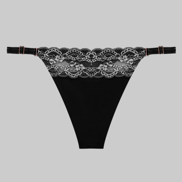 Black lace thong on a white background