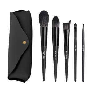 Set of black makeup brushes with 'PHGLAM' branding on a white background